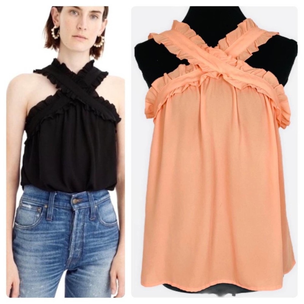 J Crew Womens Chiffon Ruffle Top Small Light Salmon Loose Fit Lightweight